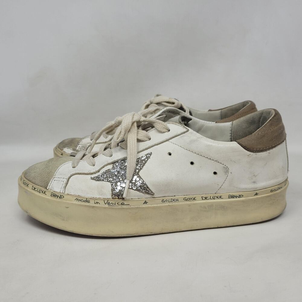 Golden Goose Hi Star Shoes Womens US8 EU38 White Leather Glitter Star Sneaker - Picture 4 of 16